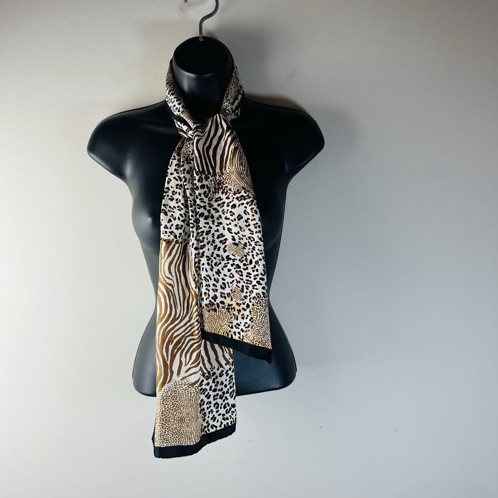 Accessory Street Animal Print Silk Scarf Brown Black